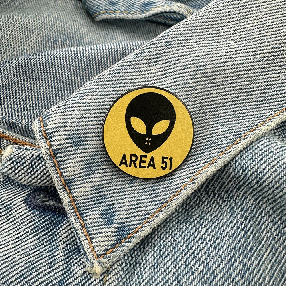 Area 51 Alien Enamel Brooch Alien Area 51 Space Storm Badge Fun UFO Lapel Pin Clothing Bags Accessories Sci-Fi Gift