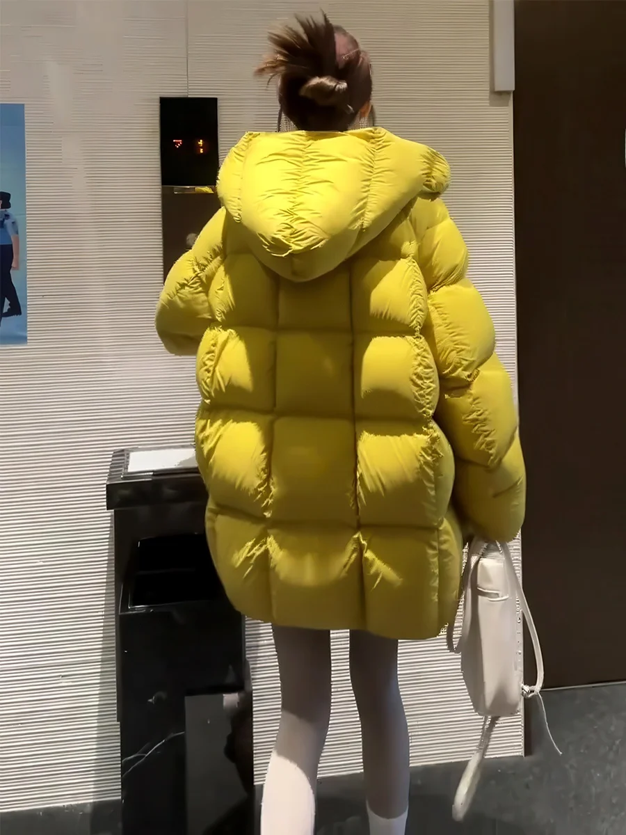 

Dopne Yellow Puff Du down Jaet Women's Winter Small Size High-End Feel Mid-Length Hooded Warm Outerwear