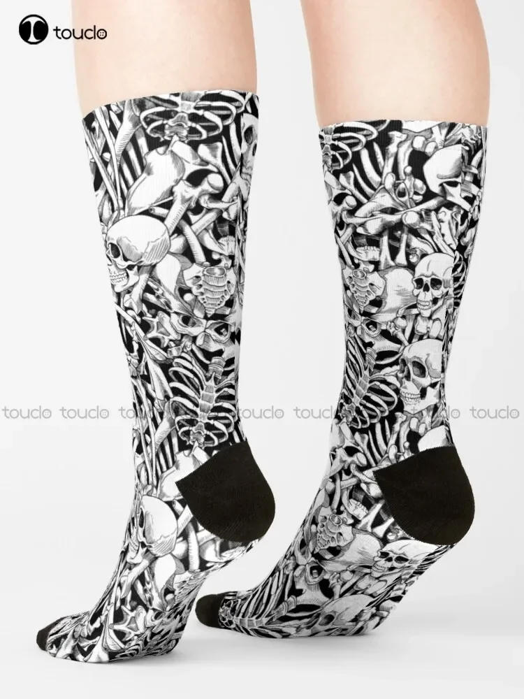 Skulls And Bones (Black / White) Socks Womens Black Fun Socks Christmas Gift Unisex Adult Teen Youth Socks Custom Women Men