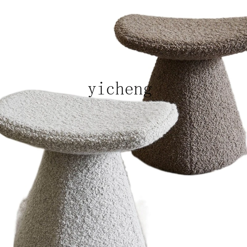 YY Nordic Modern Creative Lamb Wool Low Stool Sitting a Block of Wood Or Stone Household Small Cloth Stool