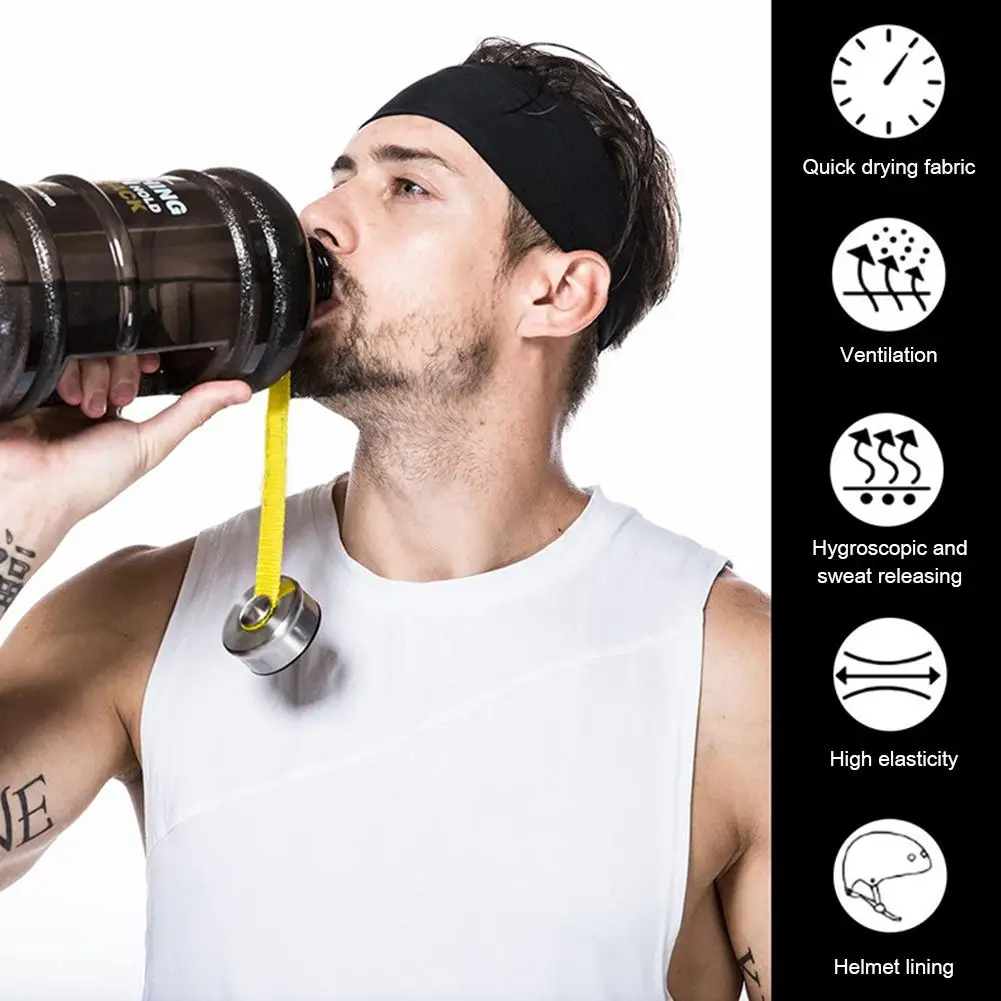 

Women Men Elastic Headband Breathable Sweat Absorption Headdress (Black)