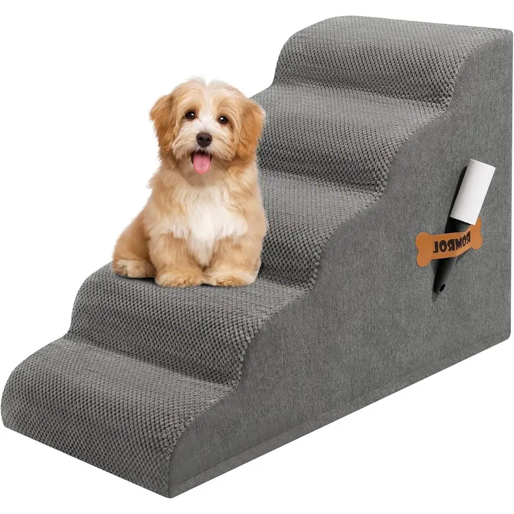 

Pet Stairs Ramp with High-Density Foam and Non-Slip Cover for Small Dogs, Cats, 3 Steps, 15 Inch, Grey