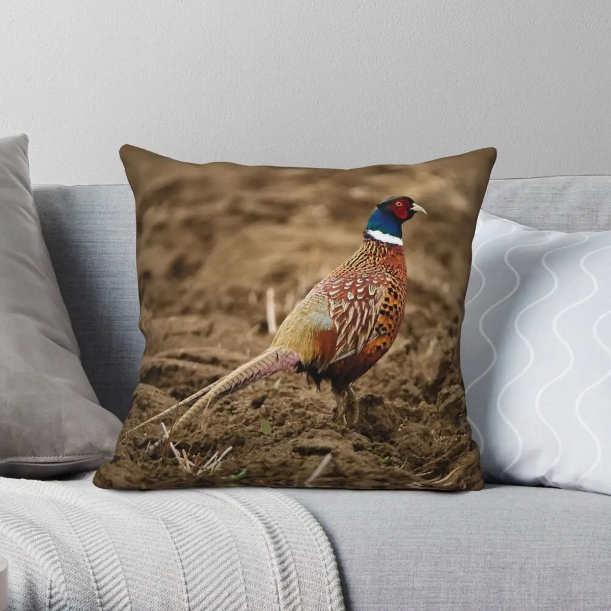 Pheasant Hunting Pillowcase Polyester Linen Velvet Printed Zip Decor Car Cushion Cover