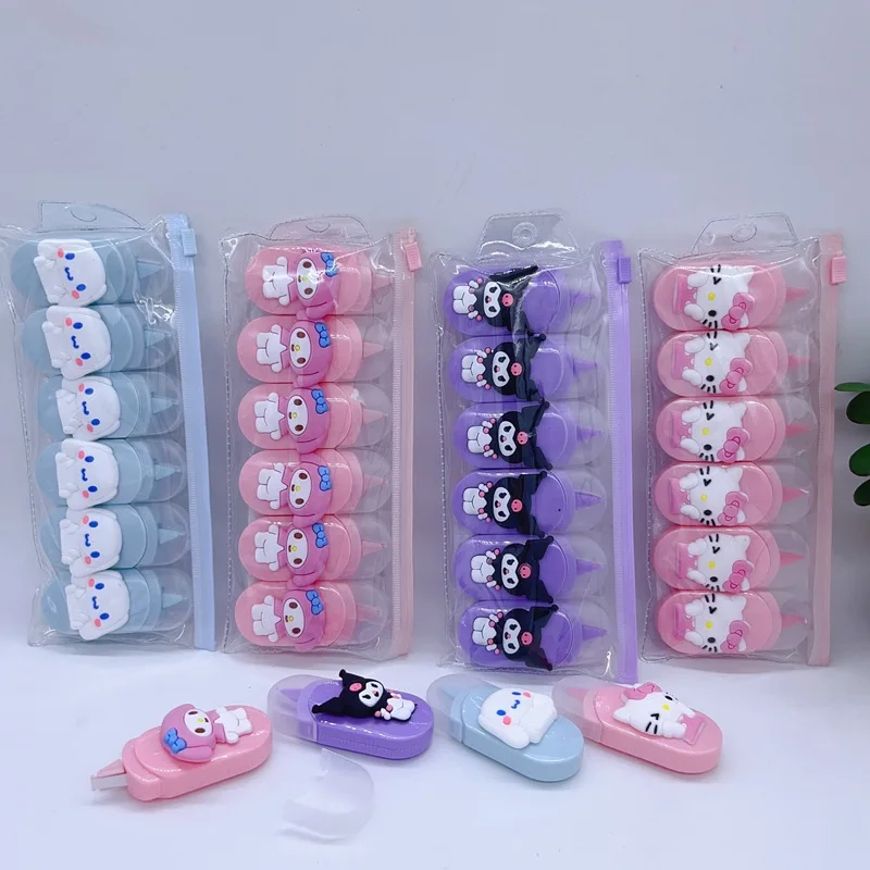 

6Pcs Sanrio Correction Tape Hello Kitty Kawaii Cartoon Student Error Correction Tape Cute Cartoon Portable Correction Tape Kit