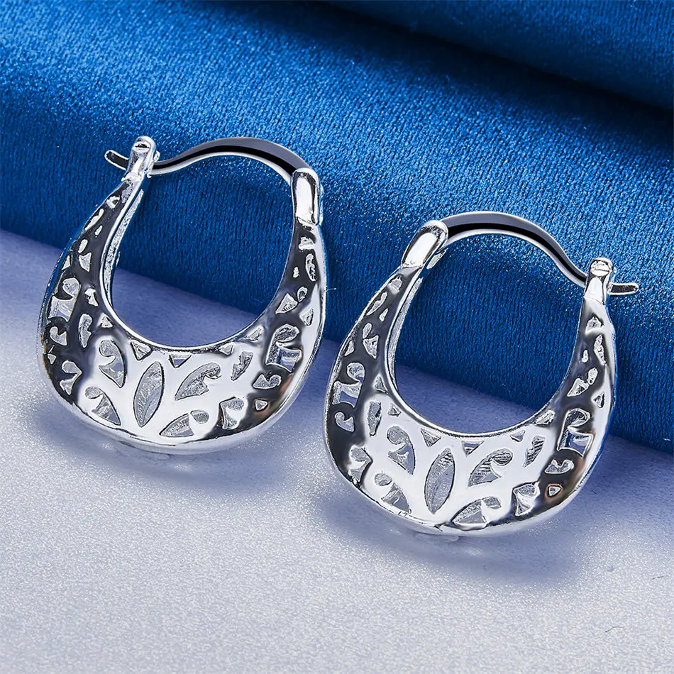 Elegant 925 Sterling Silver 20mm Delicate Openwork Round Earrings for Women, Fashionable and Charming Party Gift Jewelry