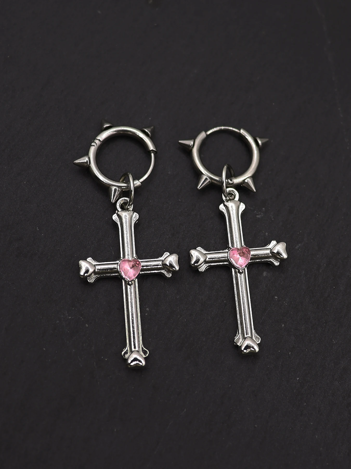 Y2K Pink Heart Crystal Cross Earrings Studs Punk Cool Charm Drop Earrings Women Harajuku Jewelry Korean Fashion Accessories