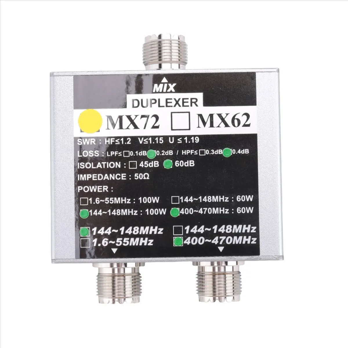 A49T HF Walkie Talkie Ham VHF UHF Tri-Band Amateur Two Way Radio Antenna Combiner MX72 60-100W Linear Antenna Duplexer