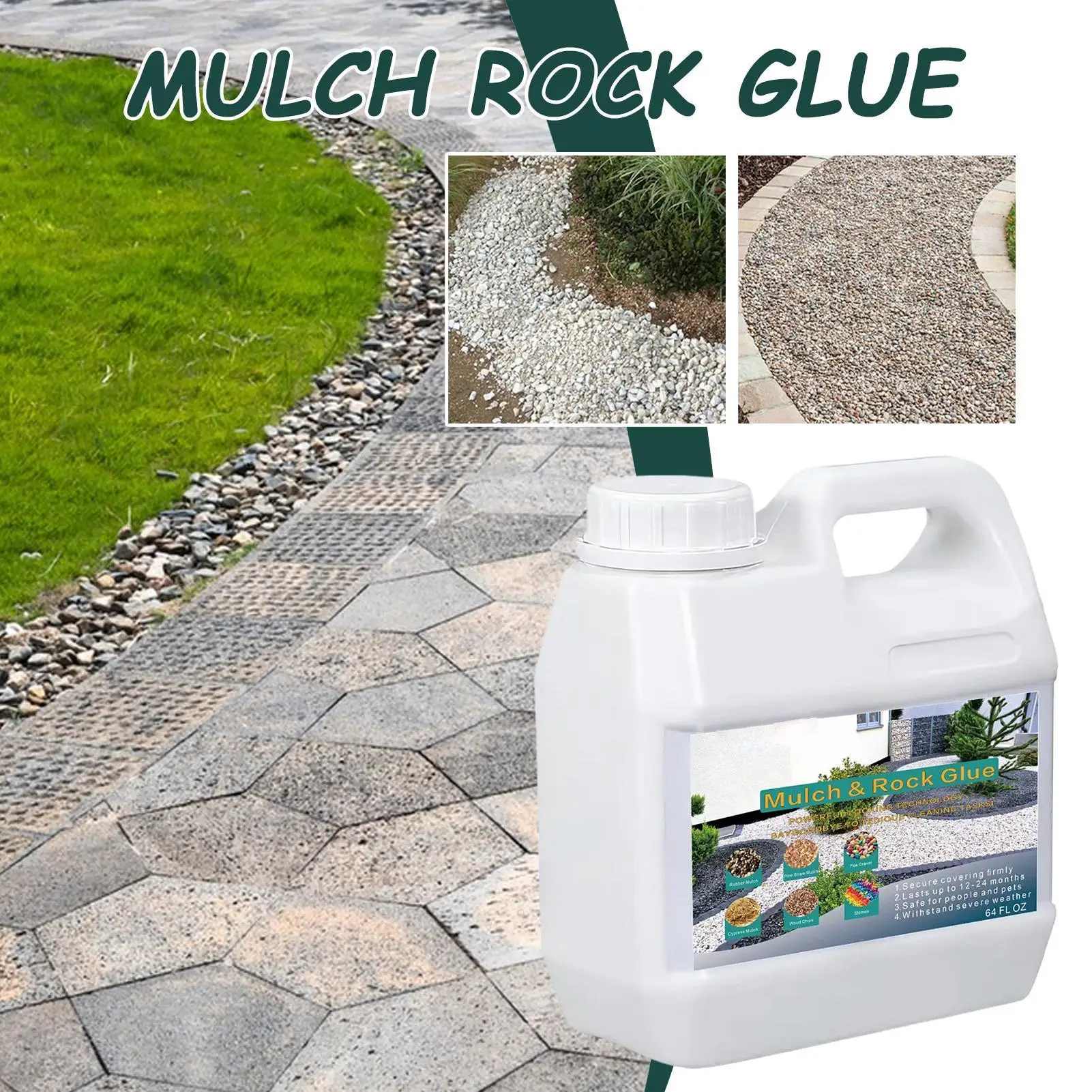 

Rock Glue Strong Safe Adhesive 64 oz for Landscaping Stone Bonding Pavers Walkways Driveways Patio Repair Non Toxic Dries Clear