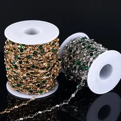 1meter Green Round Glass Beads Chain Crystal Bead Copper Stick Chains for DIY Necklace Bracelet Making Jewelry Findings Supplies