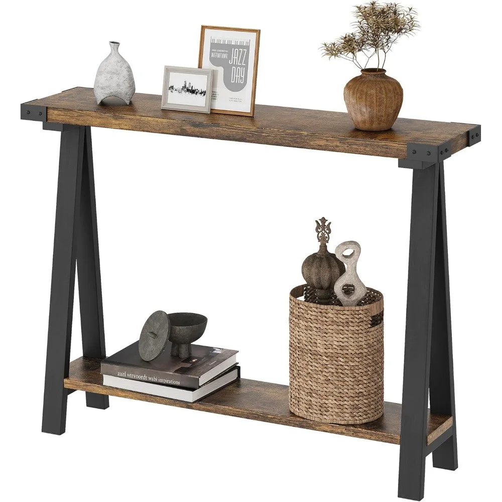 

Farmhouse Console Table, 43.3" Entryway Table with Storage, 2 Tier Sofa Table with Metal Frame and MDF, Behind Couch Table for
