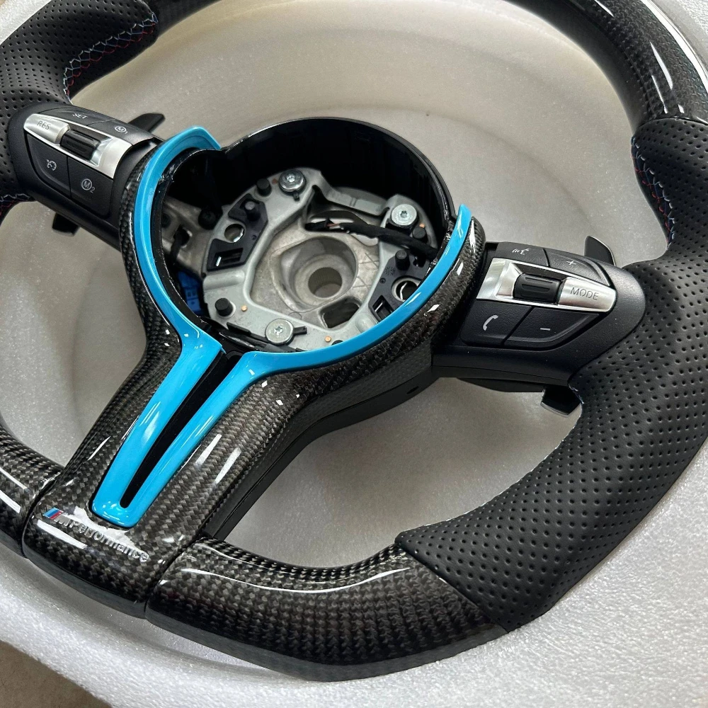 High-end Custom Blue Carbon Fiber Steering Wheel For BMW F30 F31 F32 F33 F34 F36 F10 F11 F20 F21 F22 F25 F01 F06 F07 F12 F13 M3 - view 2