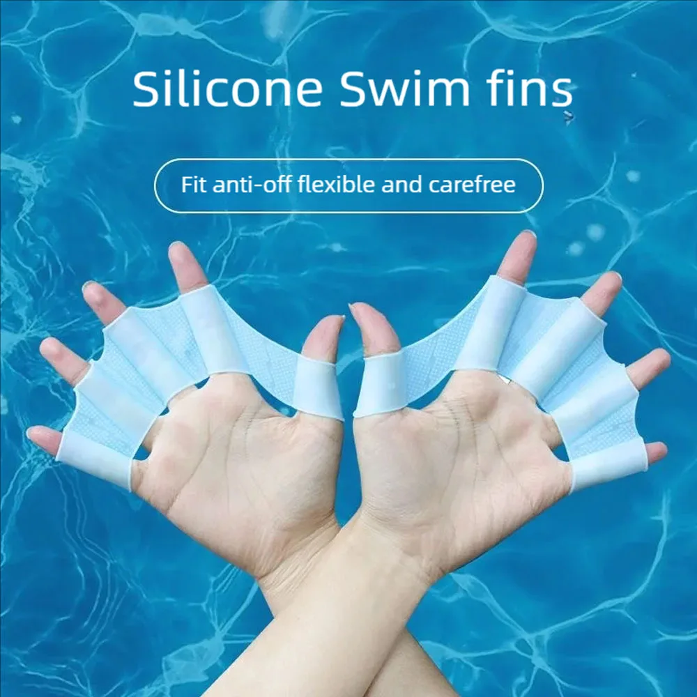 Silikonowe płetwy pływackie Flipper mężczyźni kobiety dziecko basen sportowy profesjonalny trening palec ręka płetwate rękawice do nurkowania akcesoria — zdjęcie 3