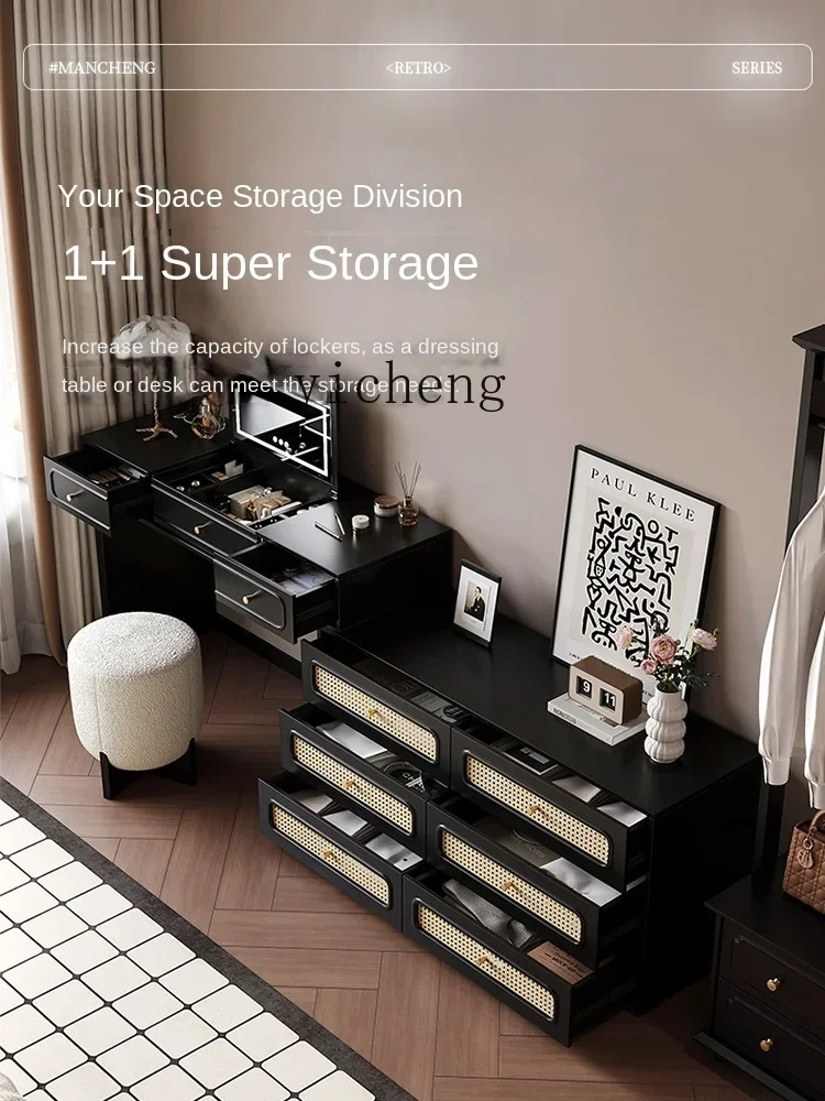 l2 retro style rattan dresser six cabinets integrated bedroom flip dressing table mirror