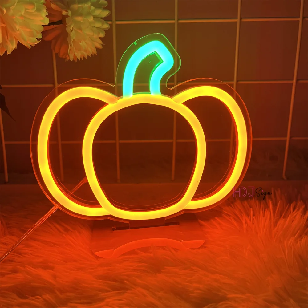 Pumpkin Design LED Neon Night Light Sign Girl Boy Home Bedroom Party Table Decor Desk Lamps Lights Kitchen Halloween Decoration