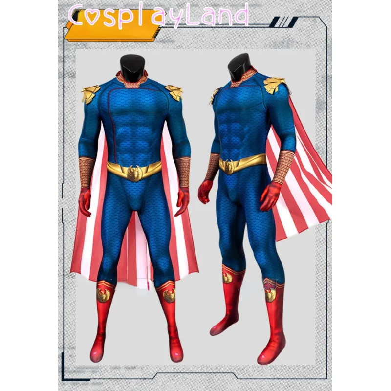 The Boys Homelander Cospaly Superhero Costume Adult Man Halloween Costumes Antony Starr Jumpsuit Cloak Blue Bodysuit AS1125