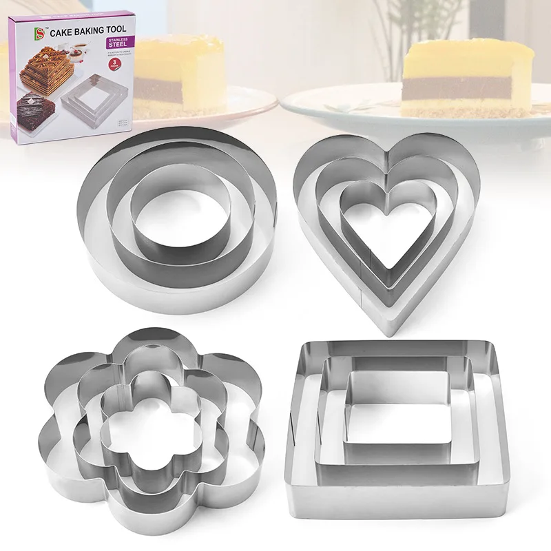 

Kitchen Baking Tools Stainless Steel Mu Si Circle 3-Piece Cake Mold Home DIY Baking Mold Easy Cleaning And Demoulding Set