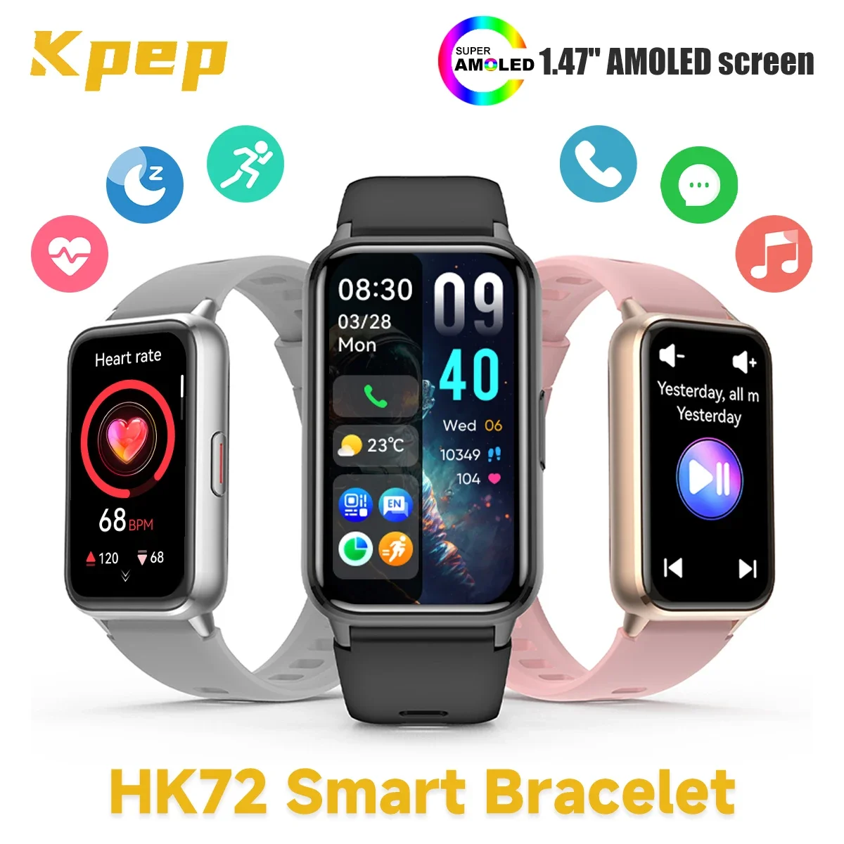 

Смарт-часы KPEP, 1,47 дюйма, AMOLED-дисплей, HR/SpO2/монитор сна, ответ/набор номера, IP68, несколько спортивных умных часов для мужчин и женщин