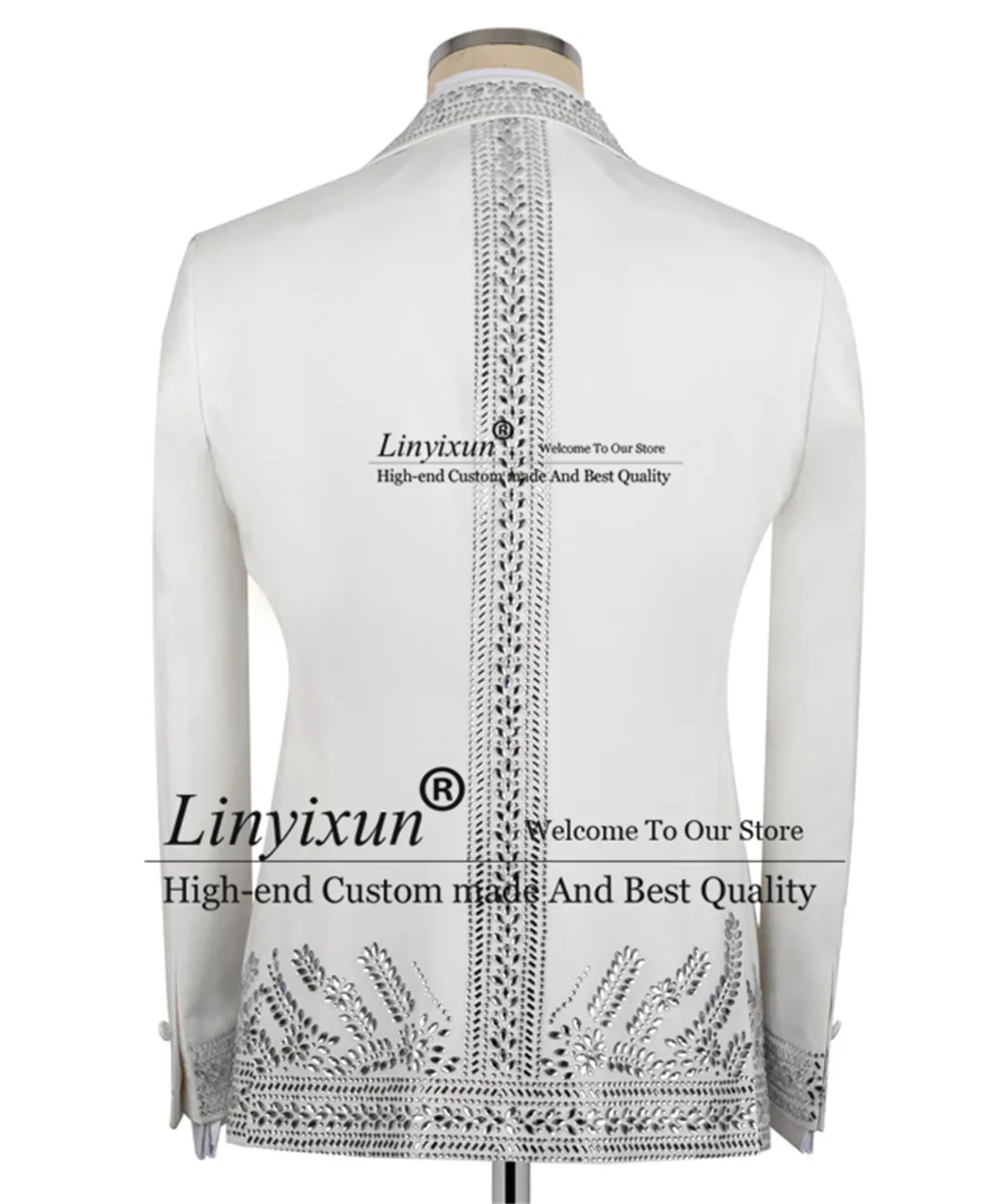 

Luxury Beaded Crystals Men Suits 2 Pieces Set Male Party Prom Blazer Customized Groom Tuxedos Slim Wedding Dinner Costume Homme