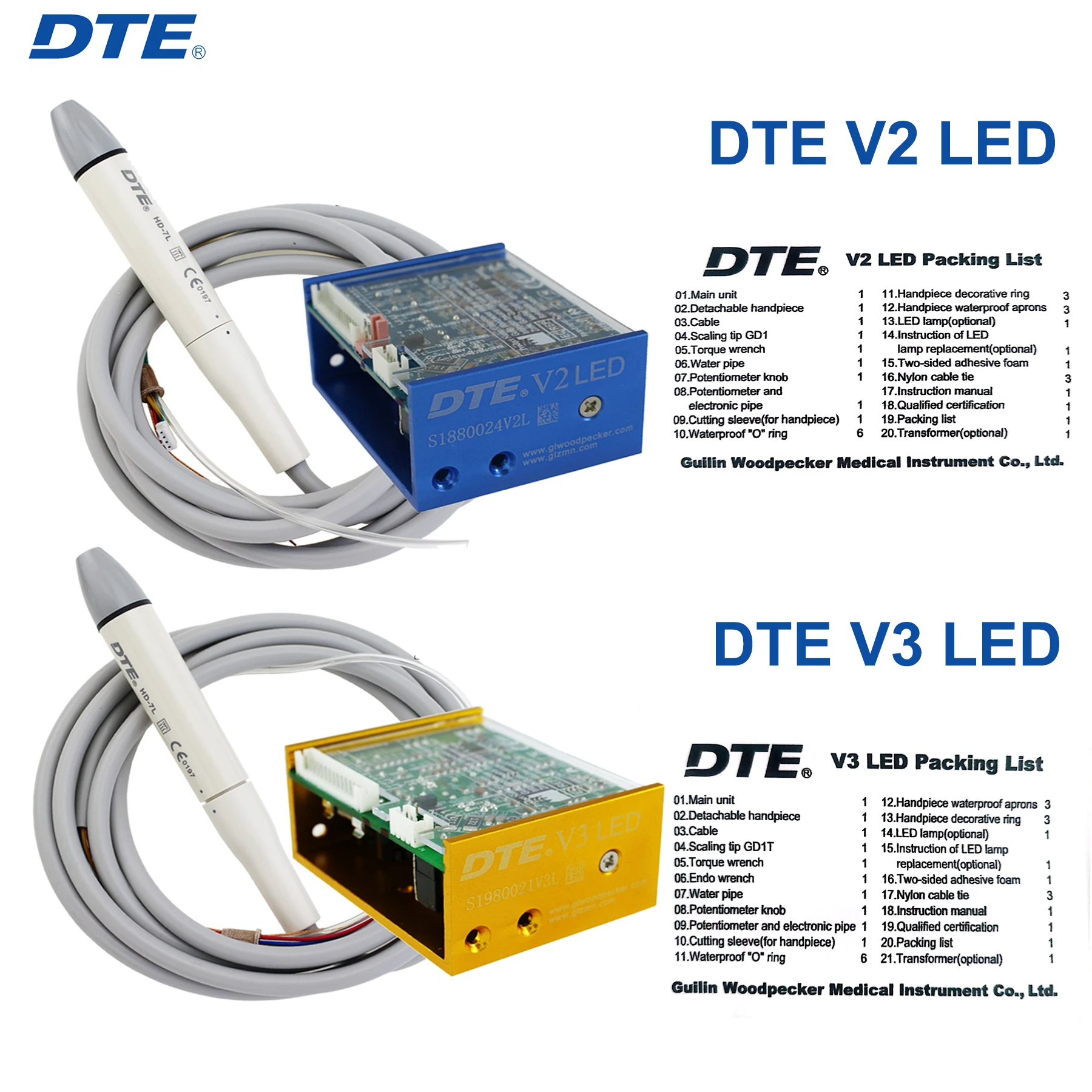 DTE Dental Scaler Ultrasonic Piezo Build-in V2/V3 LED Ultrasound Scaler Dental Unit For Teeth Cleaning Dentistry  Tools