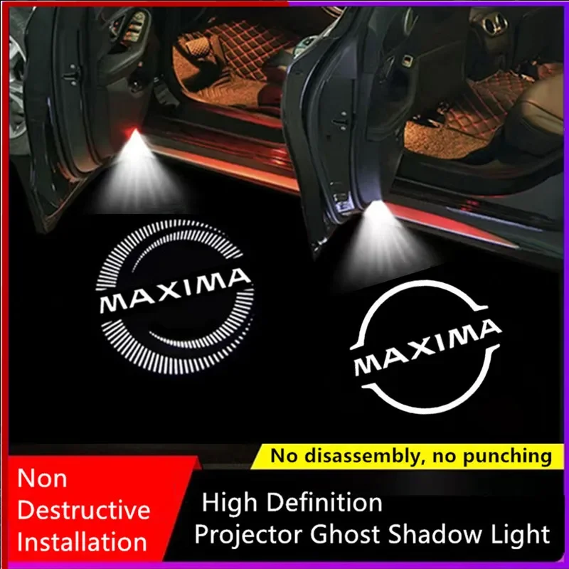 2pcs Car Door Projector Lamp Welcome LED Lights Decoration for Nissan MAXIMA Logo 2004-2016 2005 2006 2008 2007 2010 2011 2013