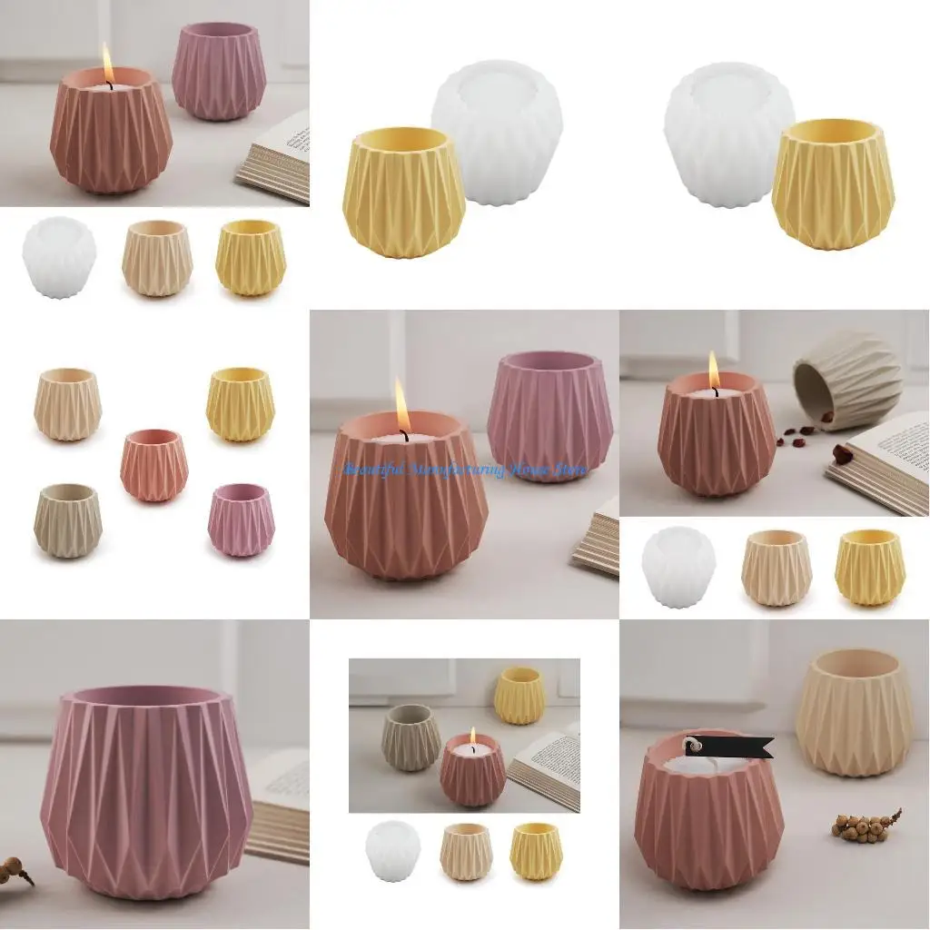 

E56A Unique Faceted Cement Cups Mold Handmade Cement Cup Making Mold Faceted Planter Mould for Artisans