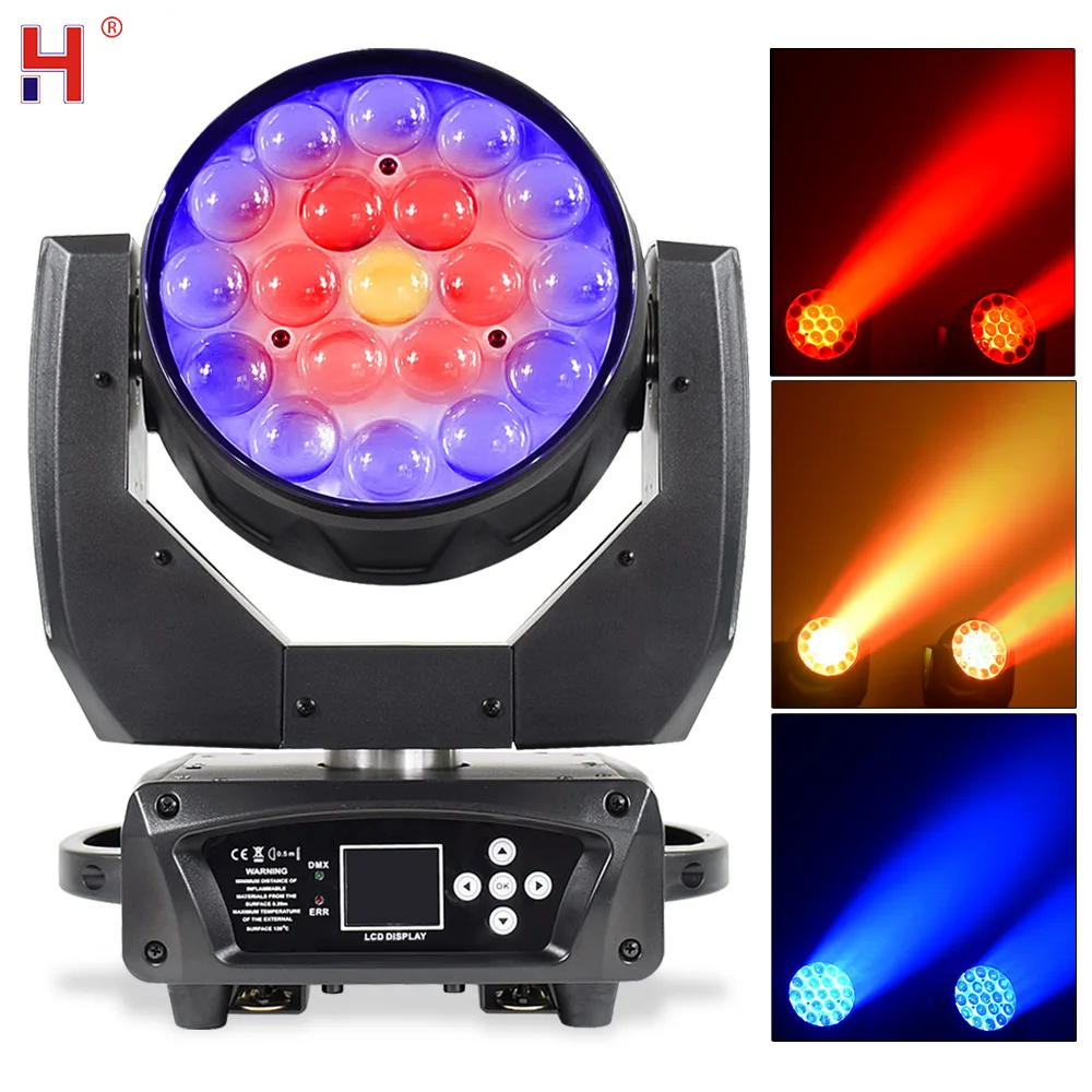 

Lyre 19x15W LED Zoom Beam Wash Ring Light Control Mobile RGBW 4In1 Colors Professional DJ LED Bar Stage Machine DMX512 DJ Light