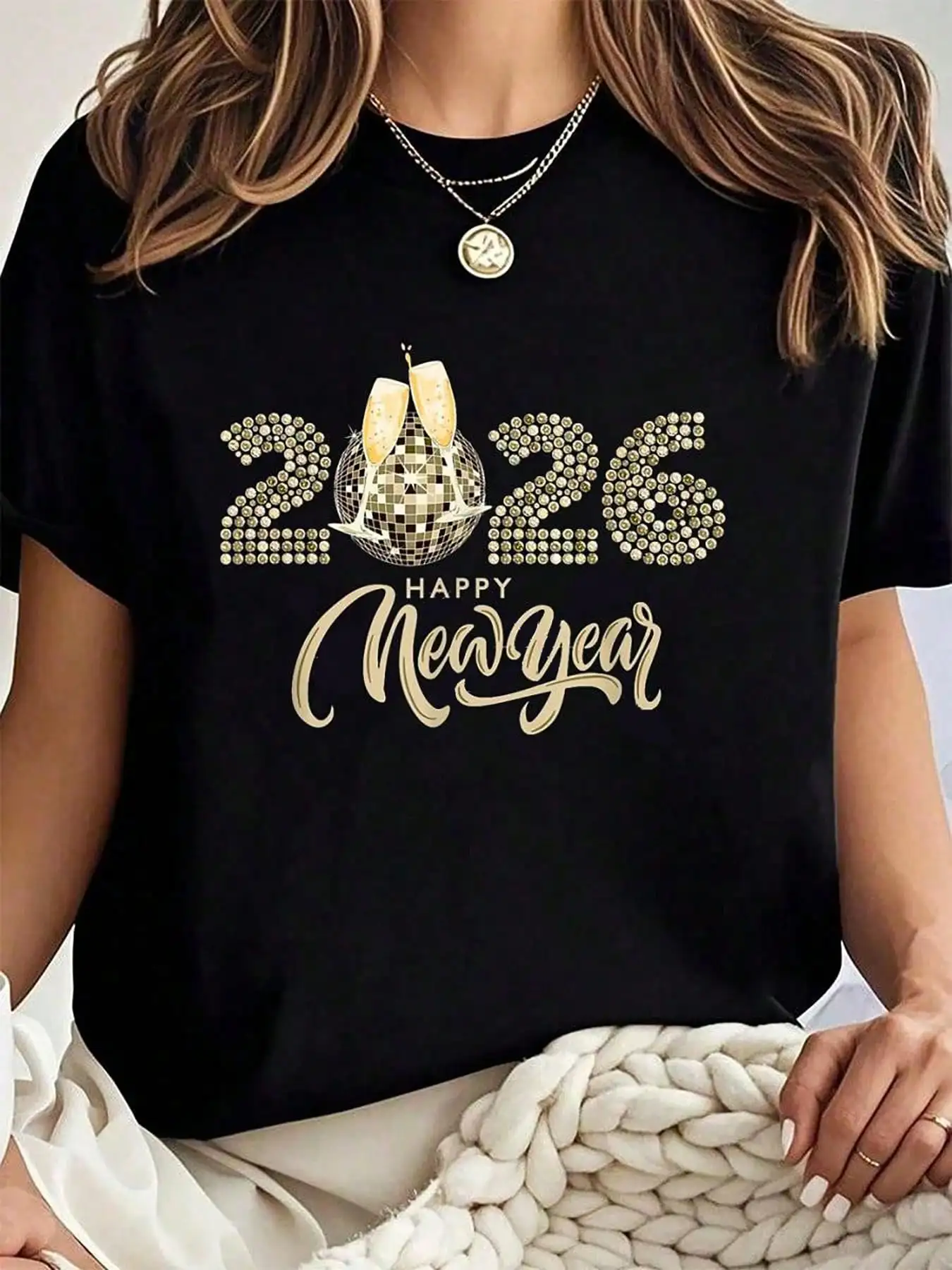 

Happy New Year 2026 Disco Ball Cheer Matching Family T-Shirt Summer Tees Women Looks Outdoor Activities Clothes Women Clothing