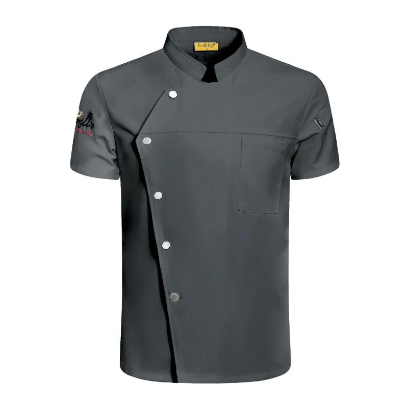 Uniforme de Chef para hombre y mujer, chaqueta de manga corta para cocina, abrigo de cocinero, disfraz de restaurante y Hotel, camisa de camarero con logotipo bordado