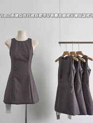 Woman Knit A-Line Dress O-neck Bodycon Sleeveless One-Piece Slim Frocks Polka Dot Chic Design Tide Gyaru French Elegance