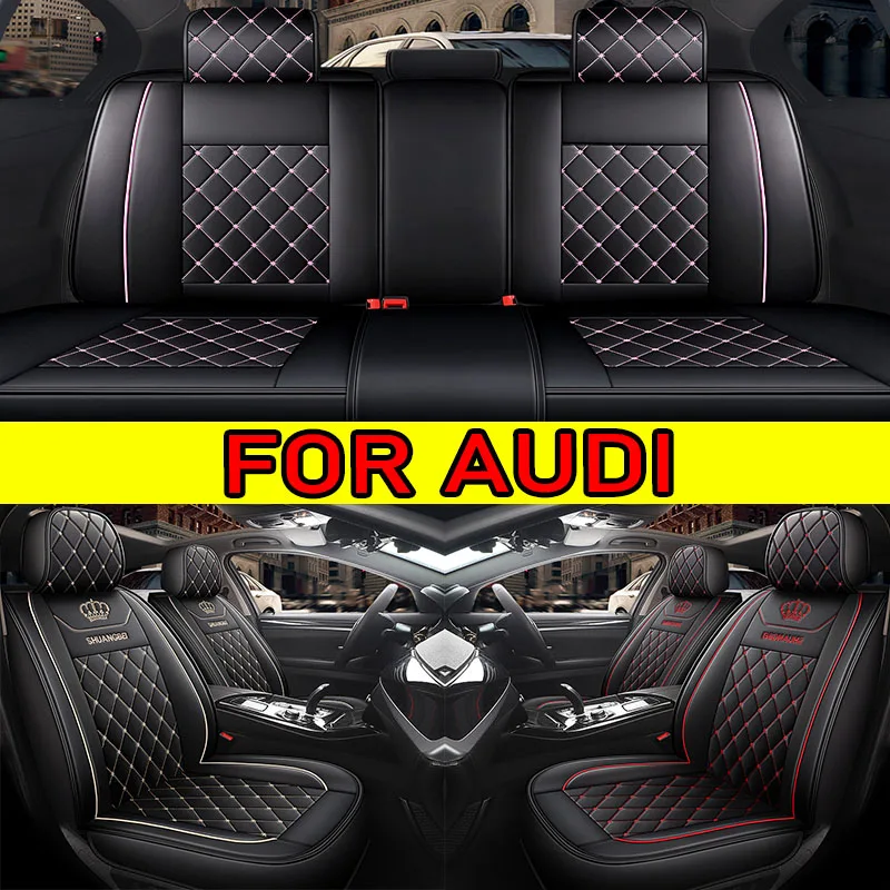 FOR AUDI Car seat cover High-end crown embroidered high-quality PU leather waterproof full wrap seat cover