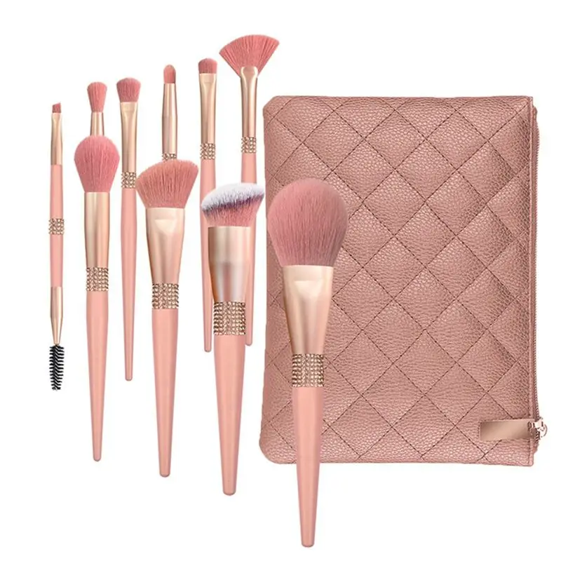 A38F 10Pcs Coral Red Brilliant Makeup Brush Set Soft Hair Eye Shadow Foundation Beauty Makeup Artist Tool Set