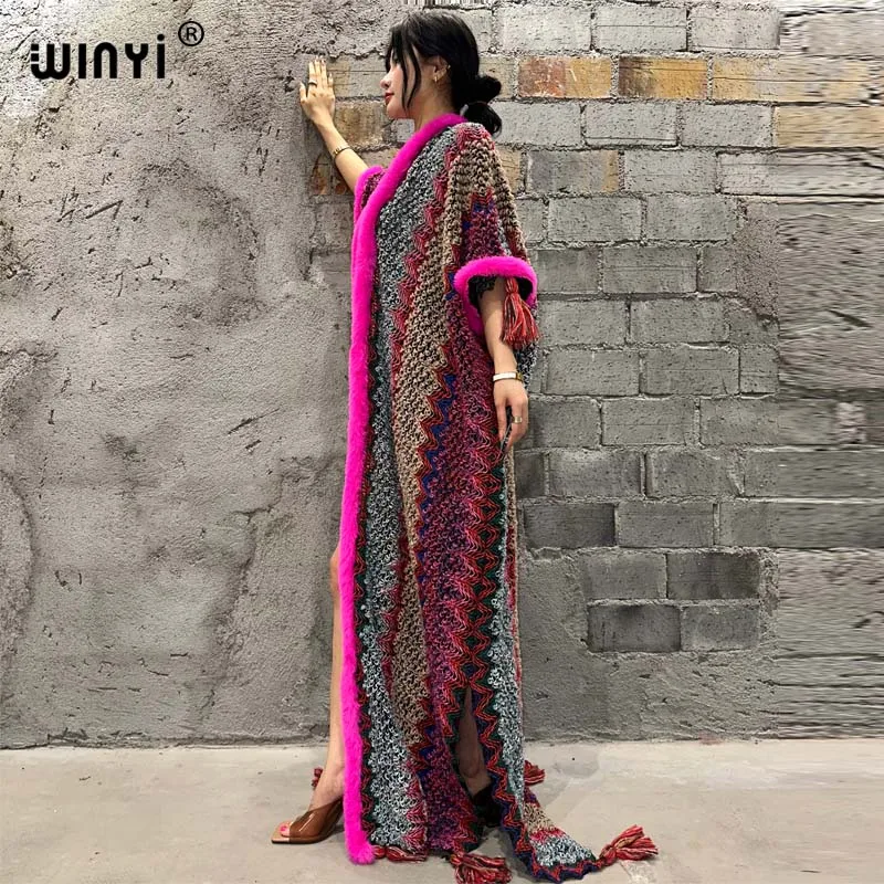 WINYI new woman Winter tassel Knitted cardigan coat maxi Christmas Fashion hipster party dress Thick Warm free size Female cloke