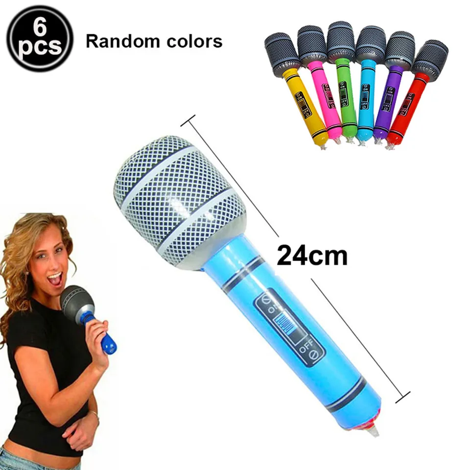 Lot De 10 Accessoires Gonflables – 5 Guitares + 5 Micros – Fête à Thème, Karaoké, Cosplay – Couleurs Variées