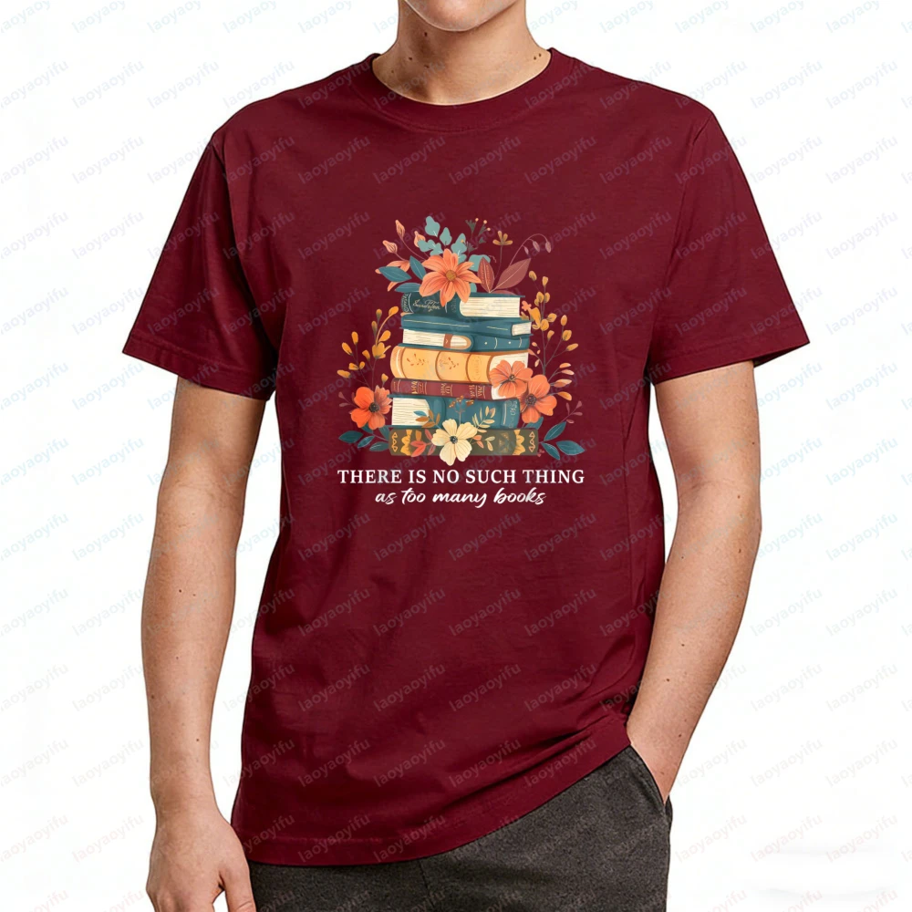 Bookworm Fan Unisex Tee Reading Book Lover Floral Printed T-shirt Bibliophile Gift Tops for Women Vintage Trend Men's Clothing