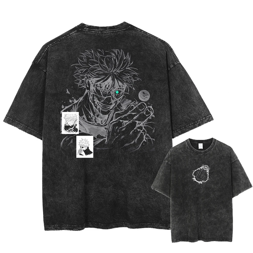 Anime Jujutsu Kaisen Men's T Shirts Summer Y2k Clothes Vintage Washed Oversized Women's Short Sleeved Tee Casual Streetwear Tops