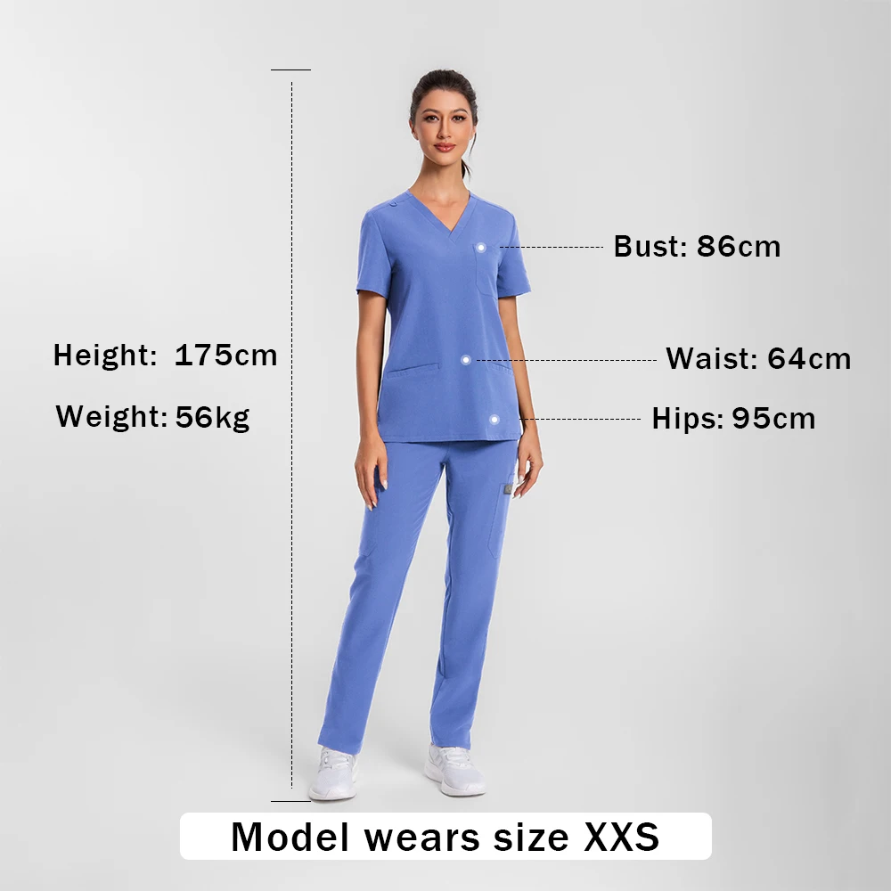 Damski strój medyczny KUNGFU, bluzka z dekoltem w serek, uniform pielęgniarski, odzież medyczna do kliniki, wysokiej jakości, modny, klasyczny krój, top + spodnie
