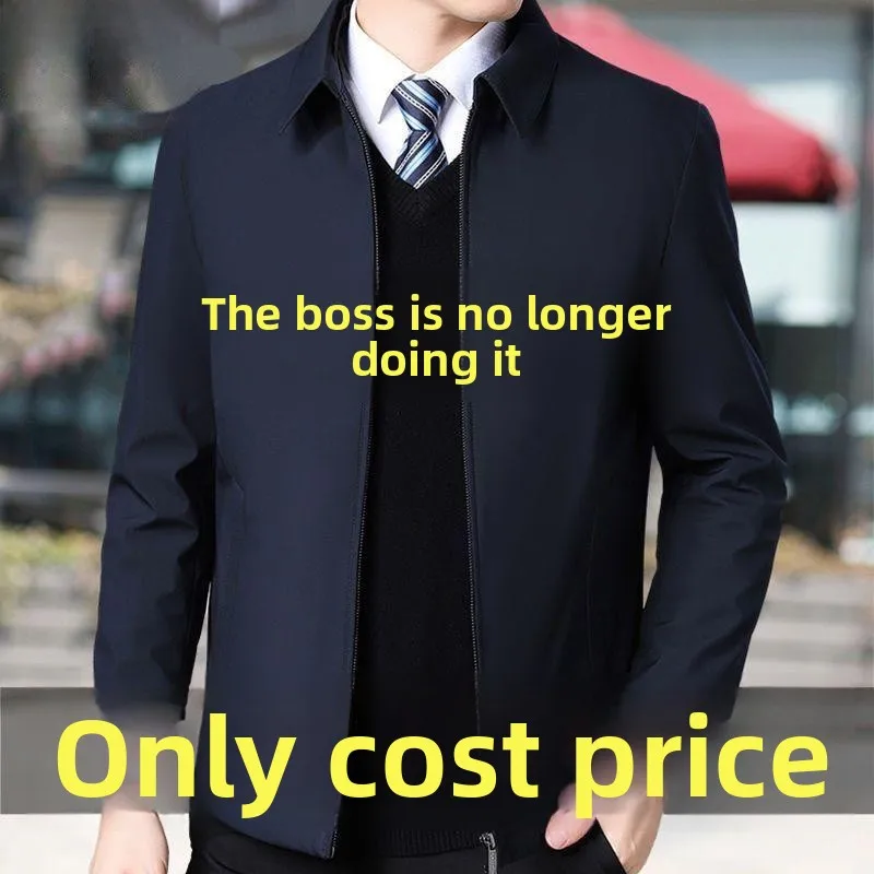 

Loose Busin Jaet for Middle-Aged And ly Men Spring Autumn Large Size Outerwear Dad Clothes Polyester Fiber