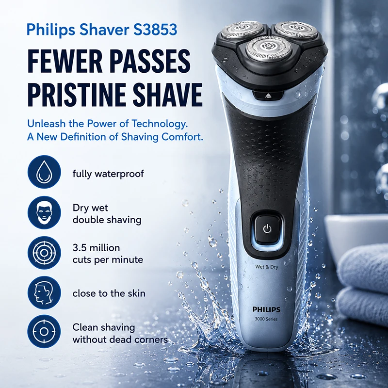 Philips S385 Electric Shaver Dry and Wet Dual Shaving Waterproof Shaver Fast Charging 45 Minute Battery Life Facial Cleaning