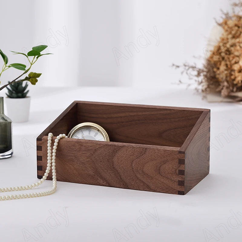 Black Walnut Wood Storage Box Bevel Without Cover Decor Bedroom Jewelry Organizer Desktop Cosmetic Container Home Decoration