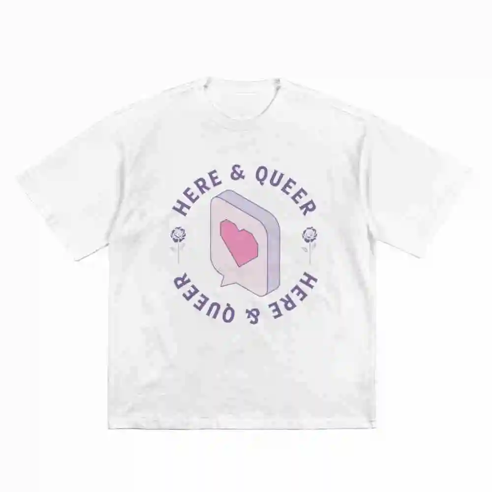 Here And Queer Lgbtq Pride Trans Mystic Non Binary Short Sleeve Tee 100% Cotton T-Shirt