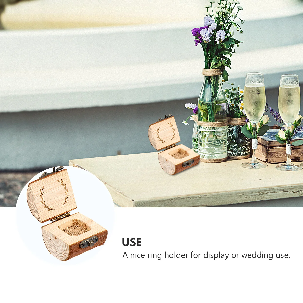 Wooden Ring Box Compact Lightweight Vintage Rustic Ring Holder For Wedding Engagement Party Display Storage Container Jewelry