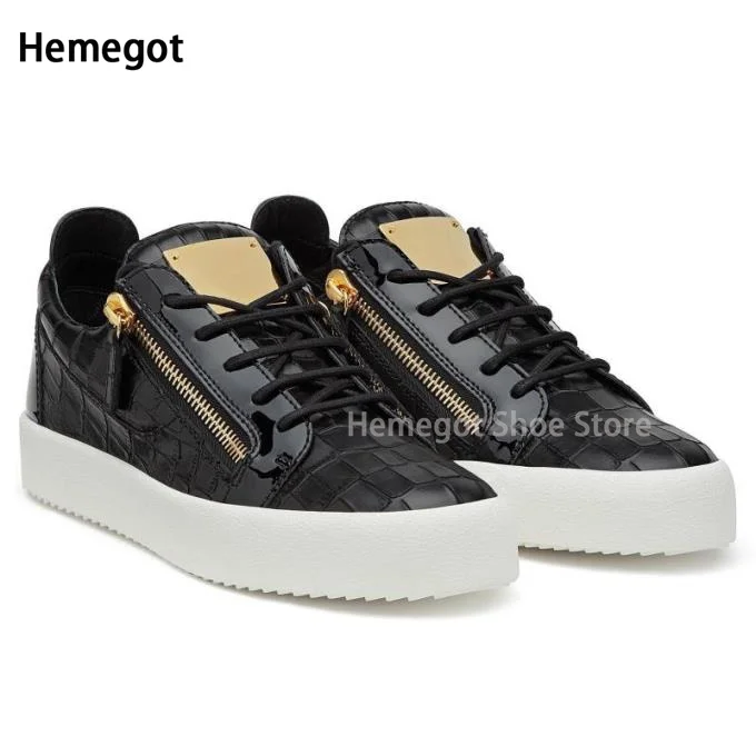 Metal Chain Lace-Up Low-Top Men\'s Shoes Spring and Autumn Fashion Casual Flat Zipper Personality All Match Thick Soled Shoes