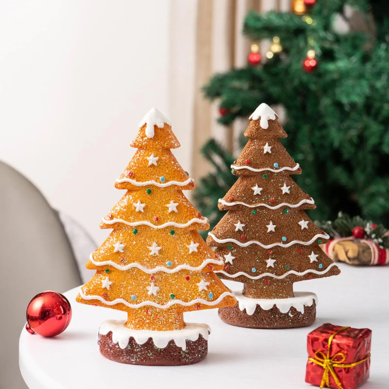 Table Christmas Tree Resin Gingerbread Statue Table Top Christmas Tree Small Figurines For Holiday Indoor Desk Shelf Mantel Home