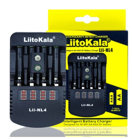 LiitoKala Lii-NL4 Lii-ND4 1.2V AA AAA 9V Battery Charger Ni-MH Ni-Cd Rechargeable Batteries Wall Desk Charging for Travel