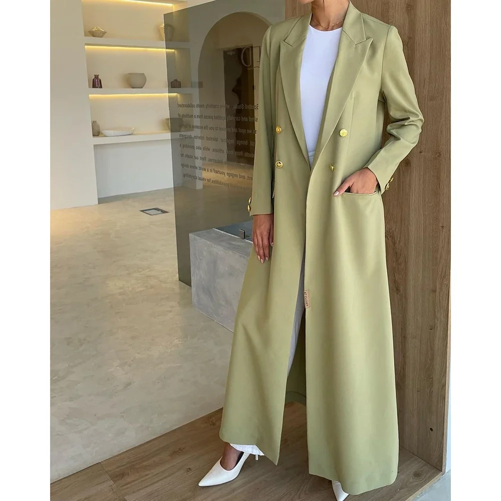 Light Color Summer Women Blazer 1 Piece Long Jacket Solid Color Double Breasted Peak Lapel Loose Casual Abayas Luxury Dress