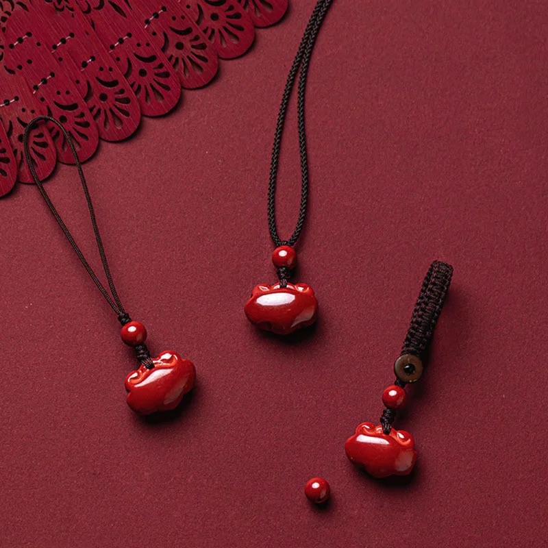 Hot Selling Natural Hand-carve Cinnabar Rough Stone Ruyi  Necklace Pendant Fashion Jewelry Men Women Luck Gifts Amulet