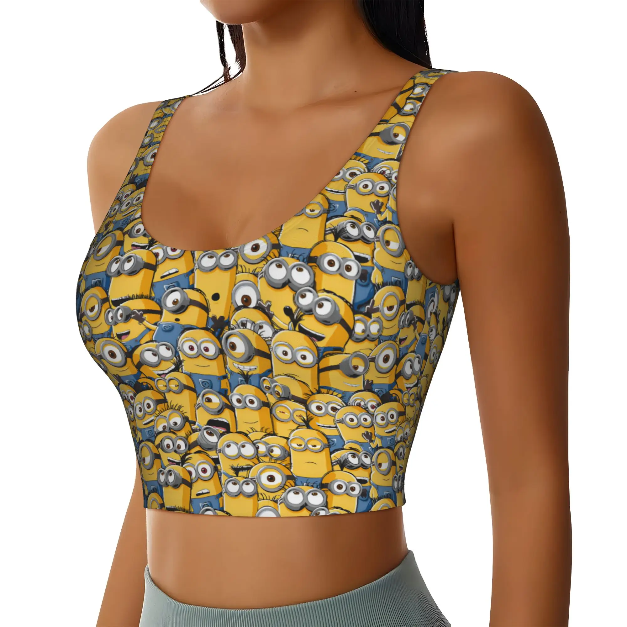 Custom M-Minioned Cartoon Sports Bra Women's Anime High Impact Workout Yoga Crop Top