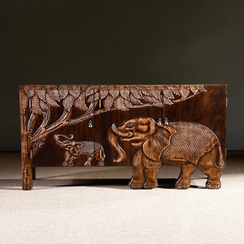 

Retro solid wood relief porch cabinet, locker, living room foyer decorative cabinet