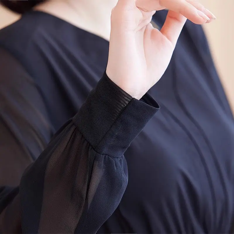 Vestido maxi feminino de chiffon primavera outono 2025 – vestido boho em camadas elegante com decote em V de manga comprida, tamanho grande flowy casual chique G522