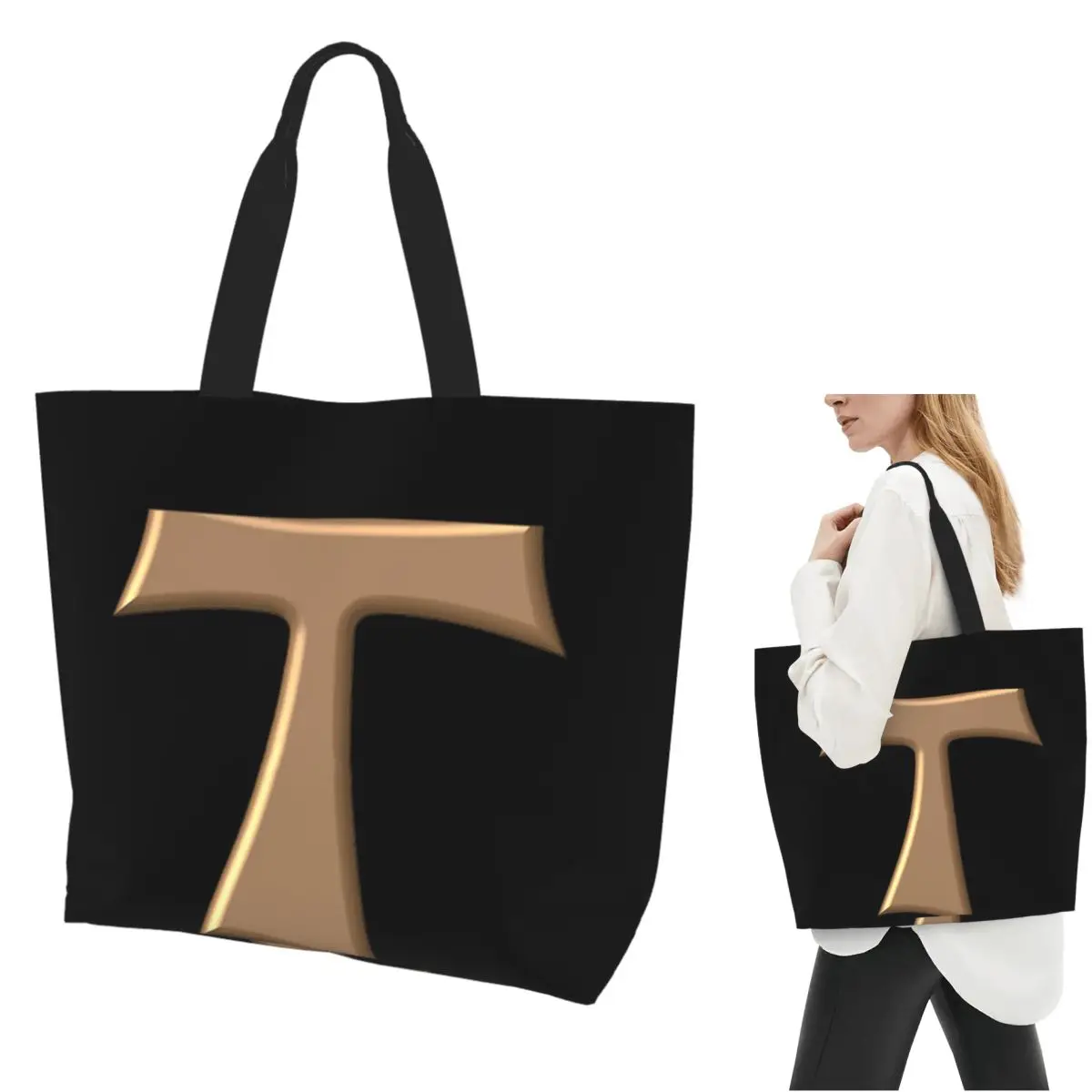 

Медный вид Фрэнсискан Тау Cross Shopping Tote Bag Холщовые сумки на плечо большой вместимости Сумка-шоппер для продуктов для женщин